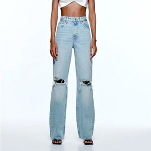 Zara high waisted Light Blue Distressed Women's Jeans